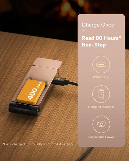 86lux Book Light, Rechargeable Clip-On LED Reading Light for Bed & Night Use - 3 Color Temperatures with Stepless Dimming, Ultralight Bookmark Design for Kids, Book Lovers, Grey