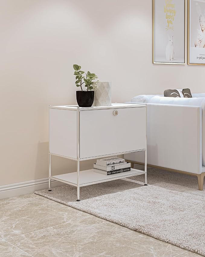 Metal Sidetable with Flap Door, 27.5" Height