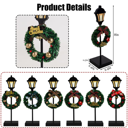 NEROSUN Christmas Table Decorations, 6Pcs Wreath and Lantern Standing Wooden Tabletop Decorations Signs, Merry Christmas Table Toppers for Xmas Home Winter Holiday Party Indoor Decor