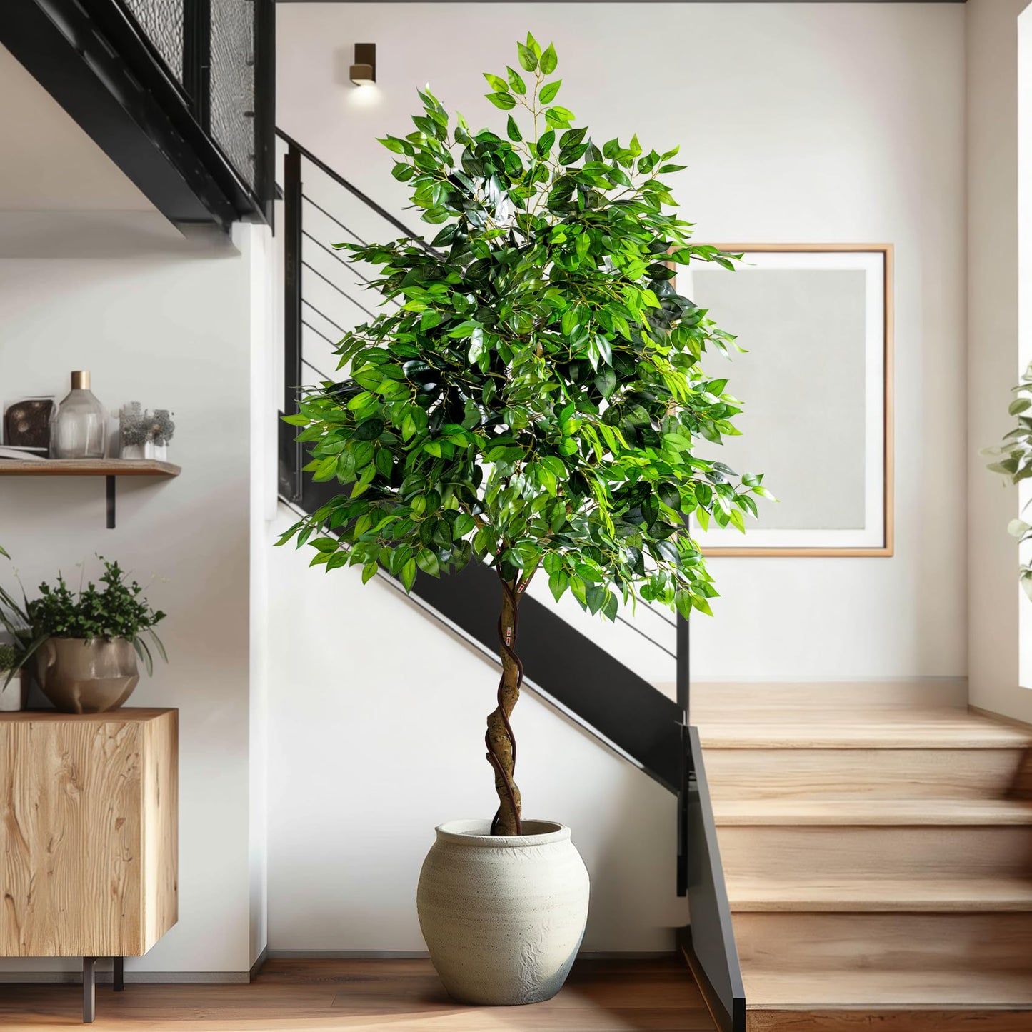 Erimda 7ft Artificial Ficus Tree for Home Decor, Faux Silk Plants Faux Plant Fake Silk Trees with Pot for Indoor House Living Room Office Garden