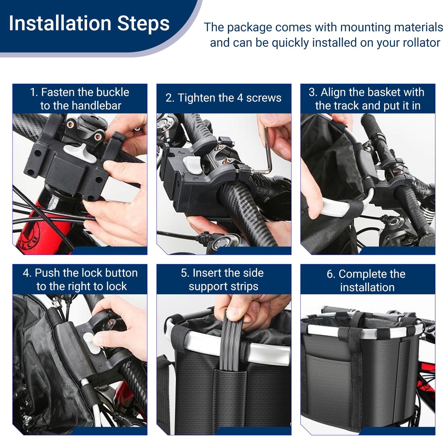 EDWERD Knee Walker Carrying Bag - Universal Foot Recovery Scooter Handlebar Pouch Storage Tote for Knee Scooter, Rollator, Wheelchair, Bike (Black - B)