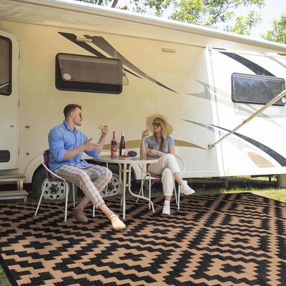 Outdoor Rugs Patio Camping Waterproof - 9x18 Plastic Straw Patio Rug Portable for Campers, Outside RVs Mat, Outdoor Area Carpet for Patios Clearance, Backyard Porch, Balcony, Picnic, Black Brown