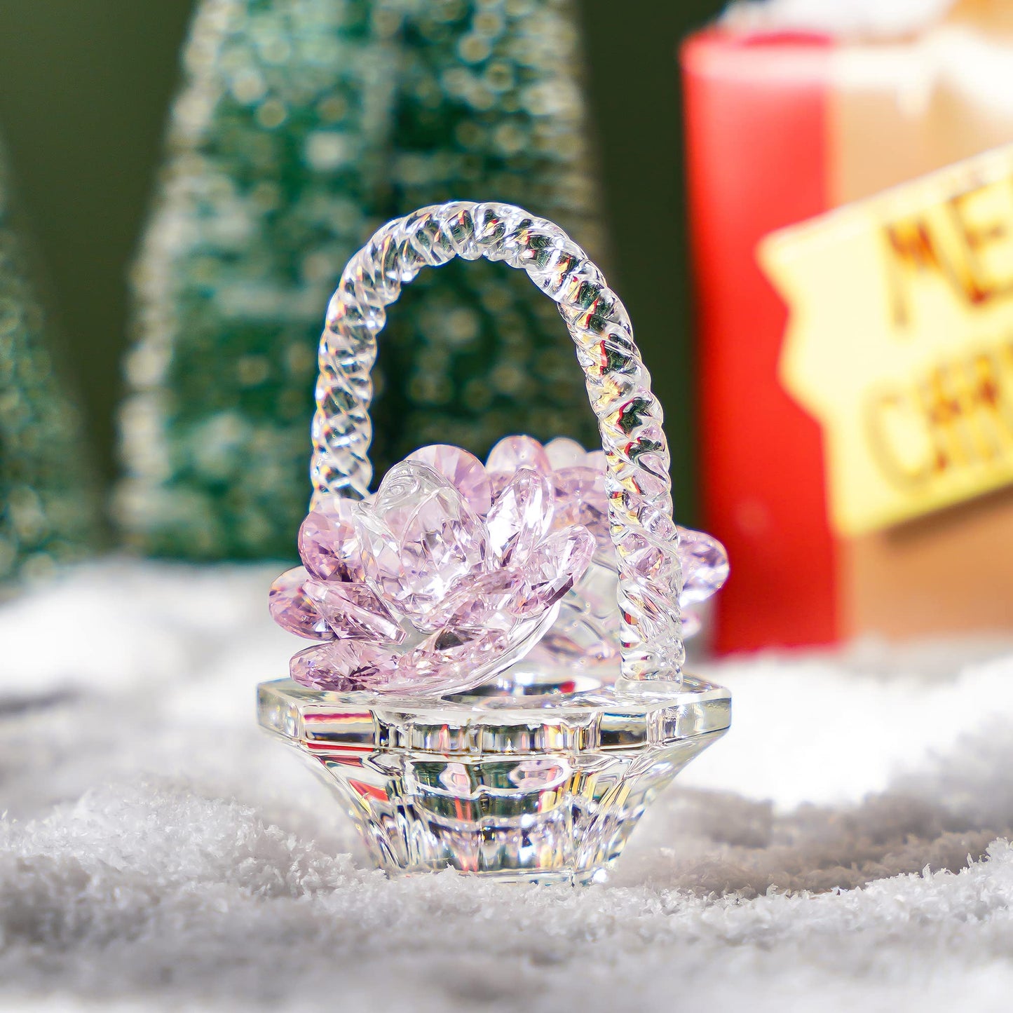 Crystal Rose Flower Figurine Handcrafted Glass Gift for Women