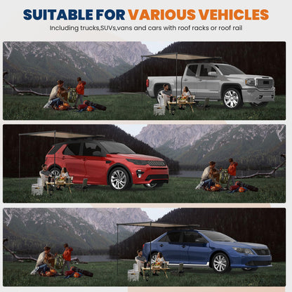 KUIPERAUTO Vehicle Awning Car 6.6'x9.8' Pull-Out Roof Rack Side, Sunshade UV50+ Waterproof PU5000mm Aluminum Shell for Camping, Height Adjustable Shadow Shelter Fit for SUV Trucks, Beige
