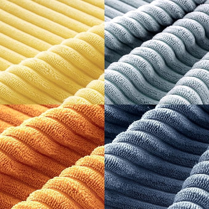 MIULEE Pack of 4 Blue-Orange Corduroy Decorative Throw Pillow Covers 20x20 Inch