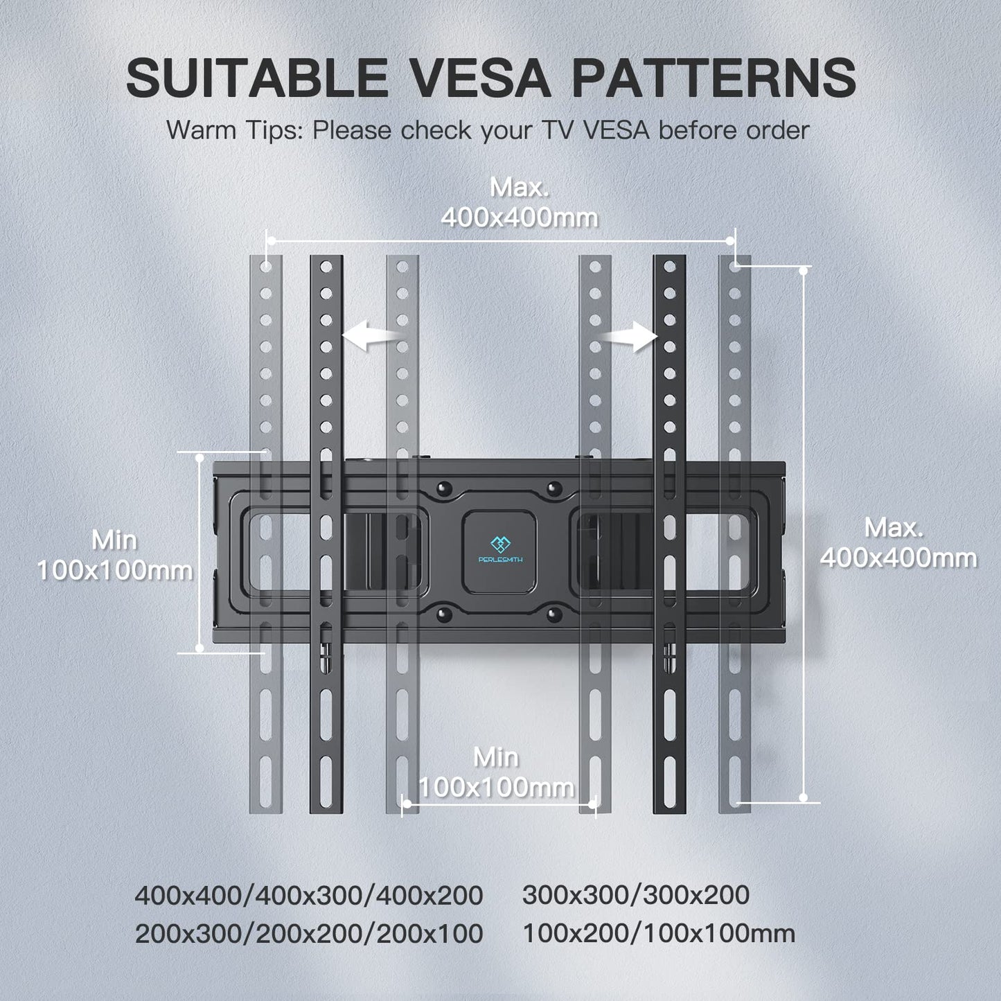 PERLESMITH TV Wall Bracket, Swivel Tilt for 26-70 Inch Flat & Curved TVs up to 45kg, Sturdy Wall Mount Max. VESA 400x400mm