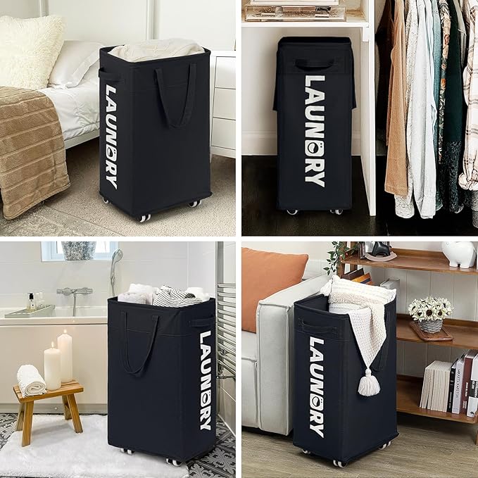 Goodpick Laundry Basket with Wheels, Collapsible Laundry Basket