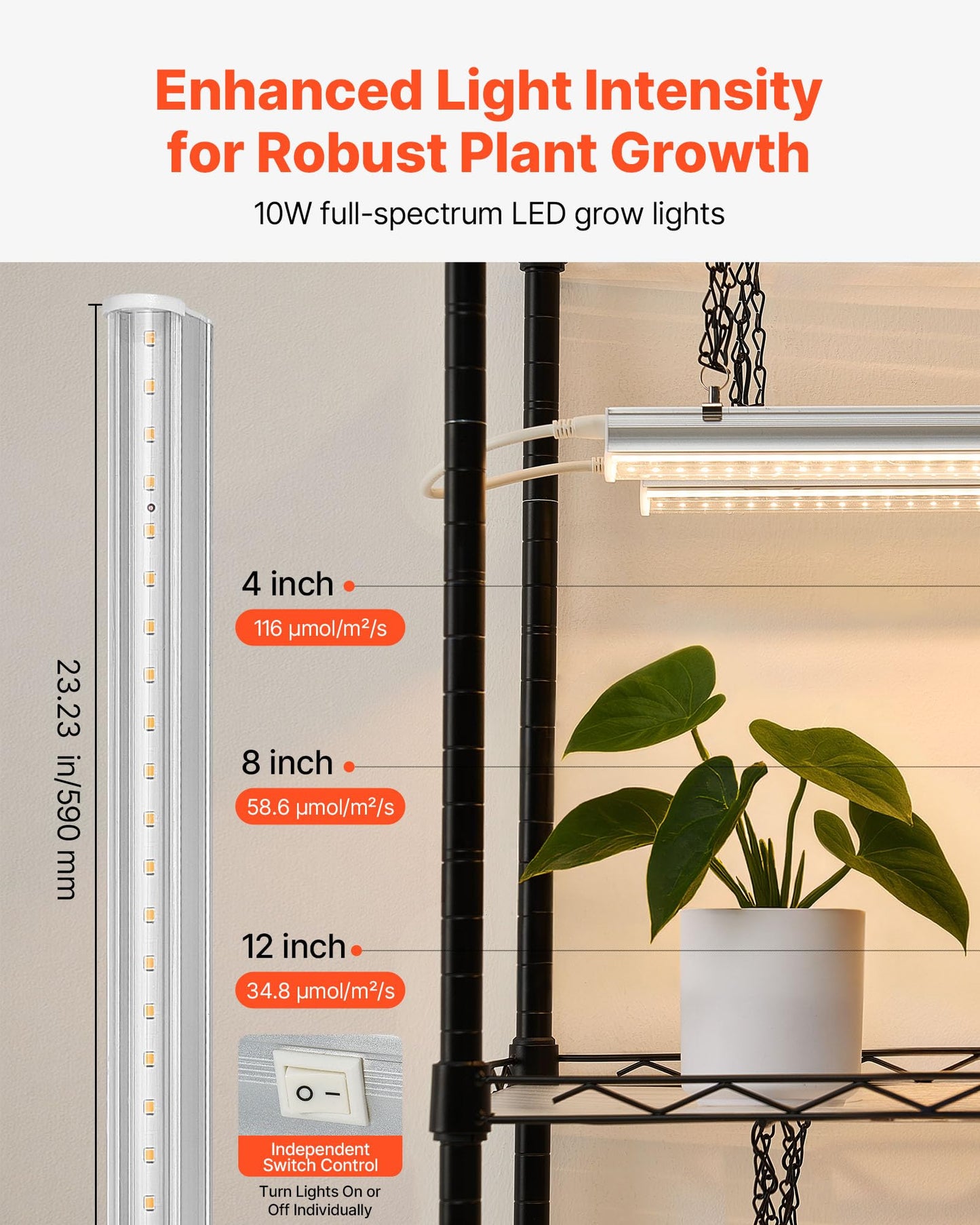 VEVOR Plant Shelf with Grow Light, 6-Tier Indoor Plant Stand, 71 in Tall Plants Display Rack with Wheels & 4/9/14H Timer, 80W T5 LED Full Spectrum Grow Lights, Flower Pot Holder for Seed Starting