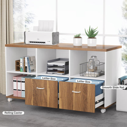 Tribesigns 63 inches Executive Desk and 47" lateral File Cabinet, L-Shaped Computer Desk Home Office Furniture Set with Drawers and Storage Shelves, Office Table with Cabinet (Walnut+White, 63)