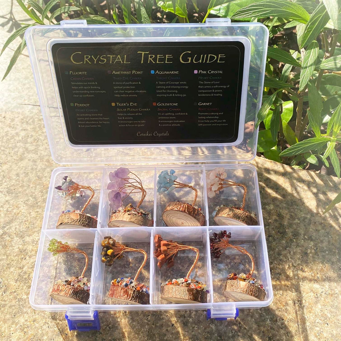 Cereikei 7 Chakra Healing Crystal Tree of Life, Set of 16 Handcrafted Crystals and Healing Stones Trees Collection, Home and Office Feng Shui Decor, Real Natural Crystal Tree Set with Info Guide