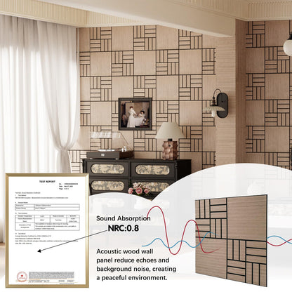 ARMURO 4 Packs Acoustic Wall Panels - Self-Adhesive 3D Wood Slat Wall Panel- Peel and Stick Sound Absorbing Panels for Noise Reducing - Feature Wall Decor for Home & Office