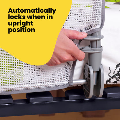 Safety 1st Standard Bed Rail 90cm, Bed Guard for Toddler Bed, 18 Months – 5 Years, Toddler Bed Rail, Mesh Fabric, Automatic Lock, Easy to Clean, Grey & White