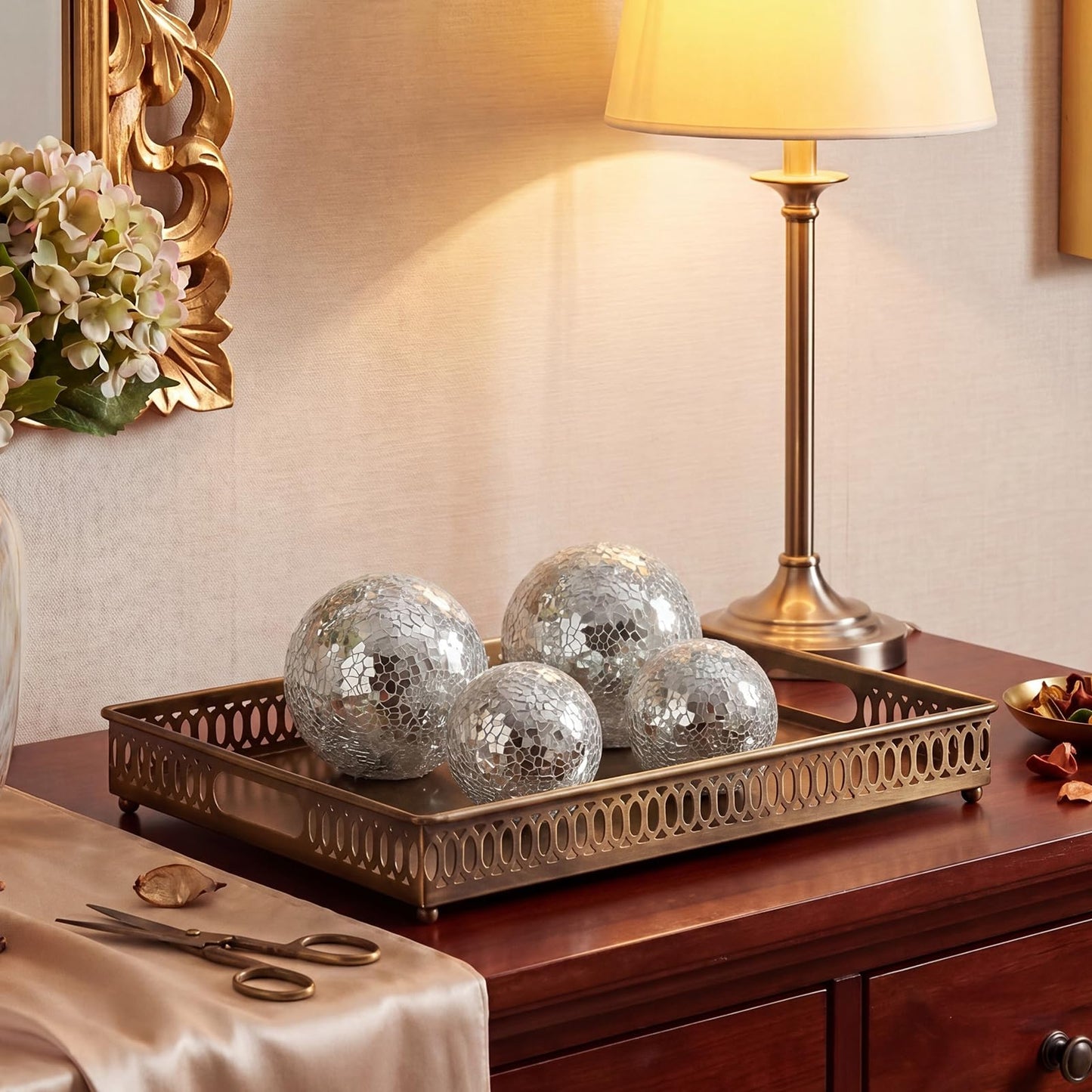 Qinyoung Silver 8 Pcs Decorative Ball for Bowls, 3'' 4'' Glass Mosaic Sphere Decorative Orbs for Centerpiece Bowls Vase Fillers, Wedding, Party, Coffee Table & Home Decor