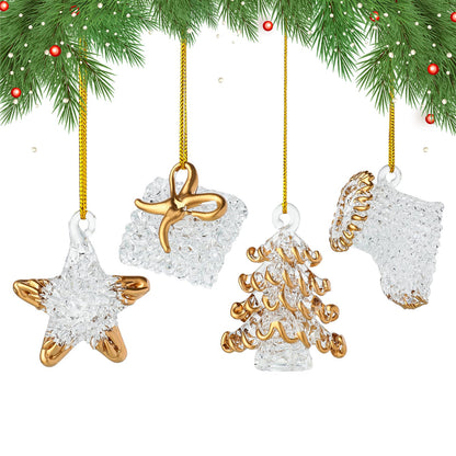 Set of 4 Crystal Glass Christmas Ornaments Glass Christmas Star Crystal Hanging Ornaments for Xmas Tree Winter New Year Party Supplies