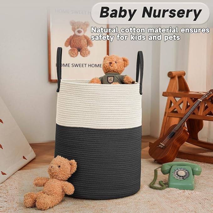 Large Woven Laundry Basket Hamper, 60L Cotton Rope Storage Bin