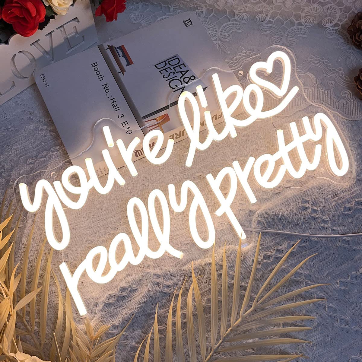 Neon Sign You're Like Really Pretty for Wall Decor Customized Led Neon Light Sign Personalized Birthday Marry Wedding Christmas Gift Sign Party Bedroom Bar Home Room (Warm White,40×22 CM)