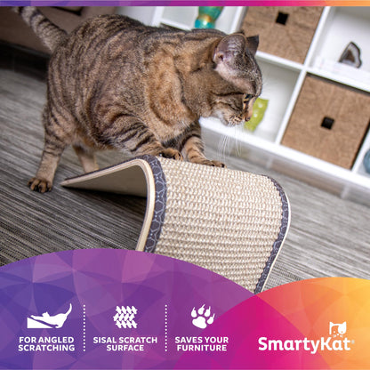 SmartyKat Sisal Angle Ramp Cat Scratcher for Indoor Cats & Kittens, Durable Sisal & Wood Scratching Pad, Includes Catnip, Gray/Taupe