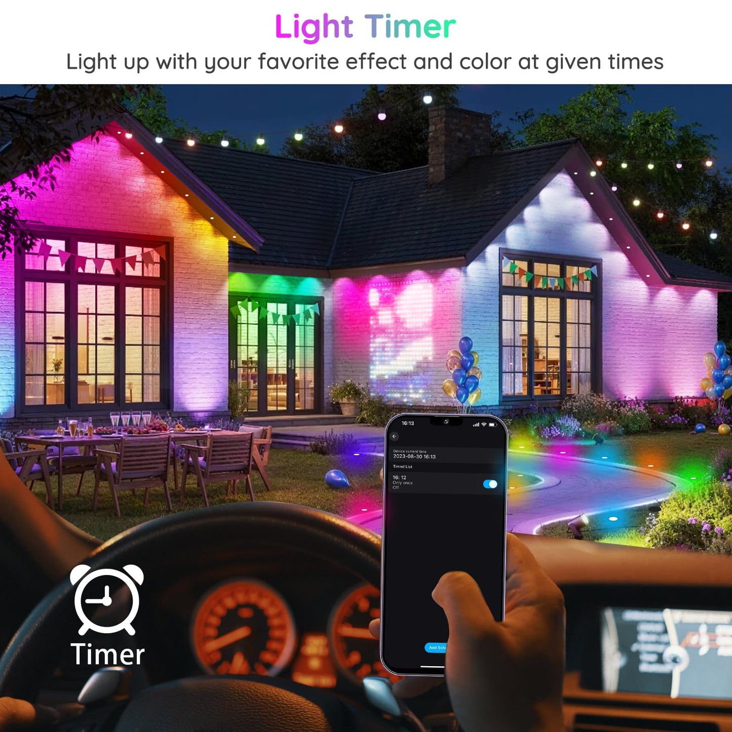 Sumaote Permanent Outdoor Lights 150ft, Smart RGB+IC Smart Christmas House Lights 108 LED Waterproof Music Sync Eave Lights for Christmas, Holiday Decor, Compatible with Alexa Google Assistant