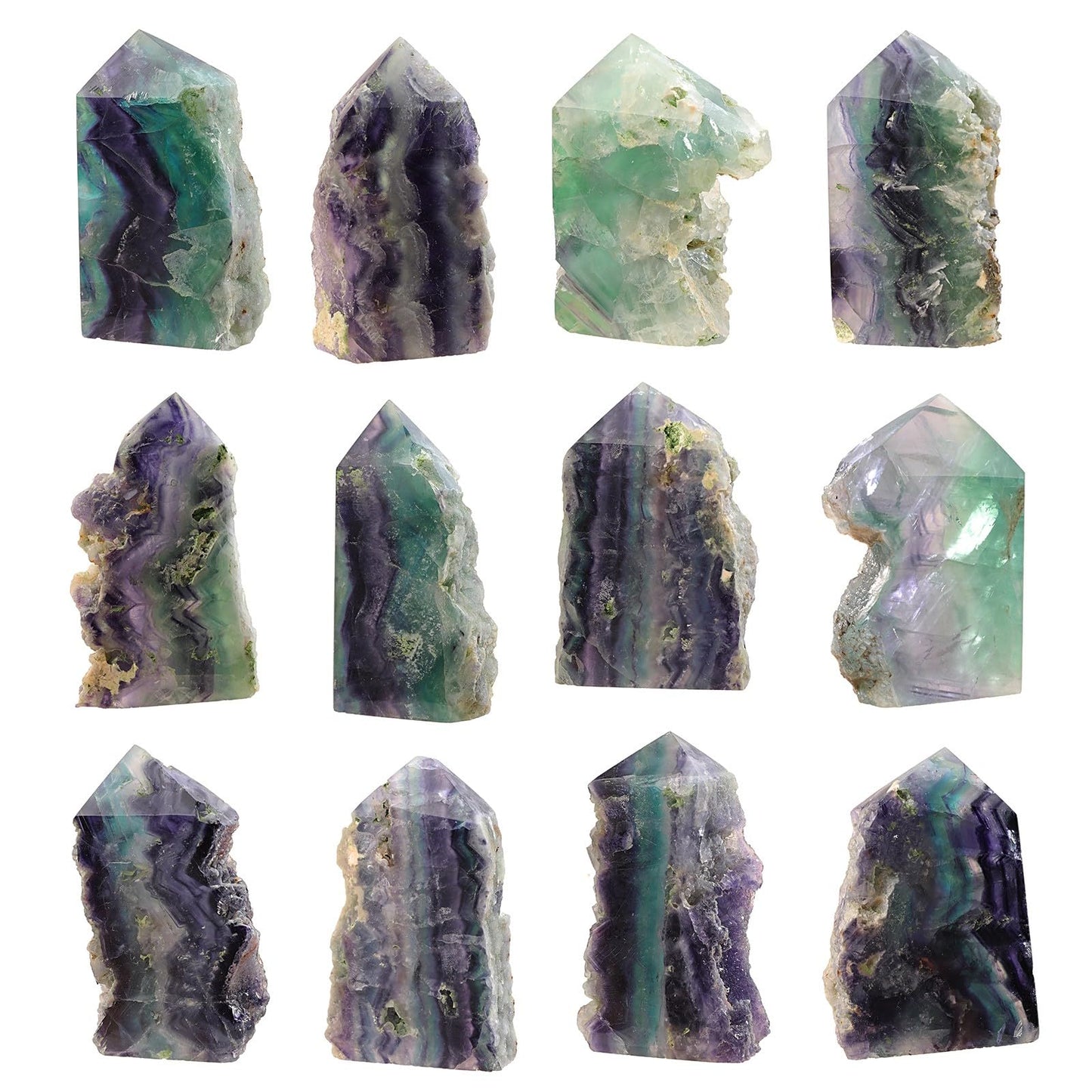 TUMBEELLUWA Natural Fluorite Crystal Wand for Healing, Pointed Crystal Obelisk Tower Raw Stone Mineral Specimen Decor, 200-350 g
