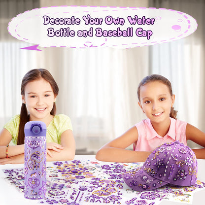 Gifts for Girls Age 4-12, Birthday Gifts Presents for Girls 5 6 7 8 9 10 11 Year Old, Back to School DIY Water Bottle and Baseball Cap Toys for Girl Craft Kit, Decorate Your Own Water Bottle Kids