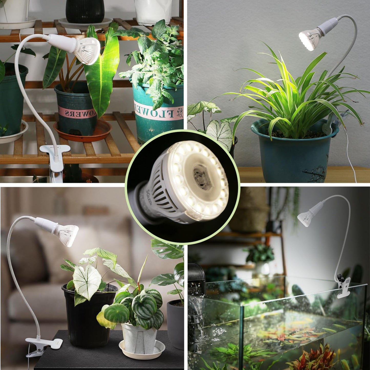 SGLEDs Grow Lights for Indoor Plants, LED 10 W Full Spectrum Bulb Replaceable Plant Light, 150 W Equivalent Clip on Grow Light with Optical Lens for Indoor Growing, Lifetime Free Bulb Replacement