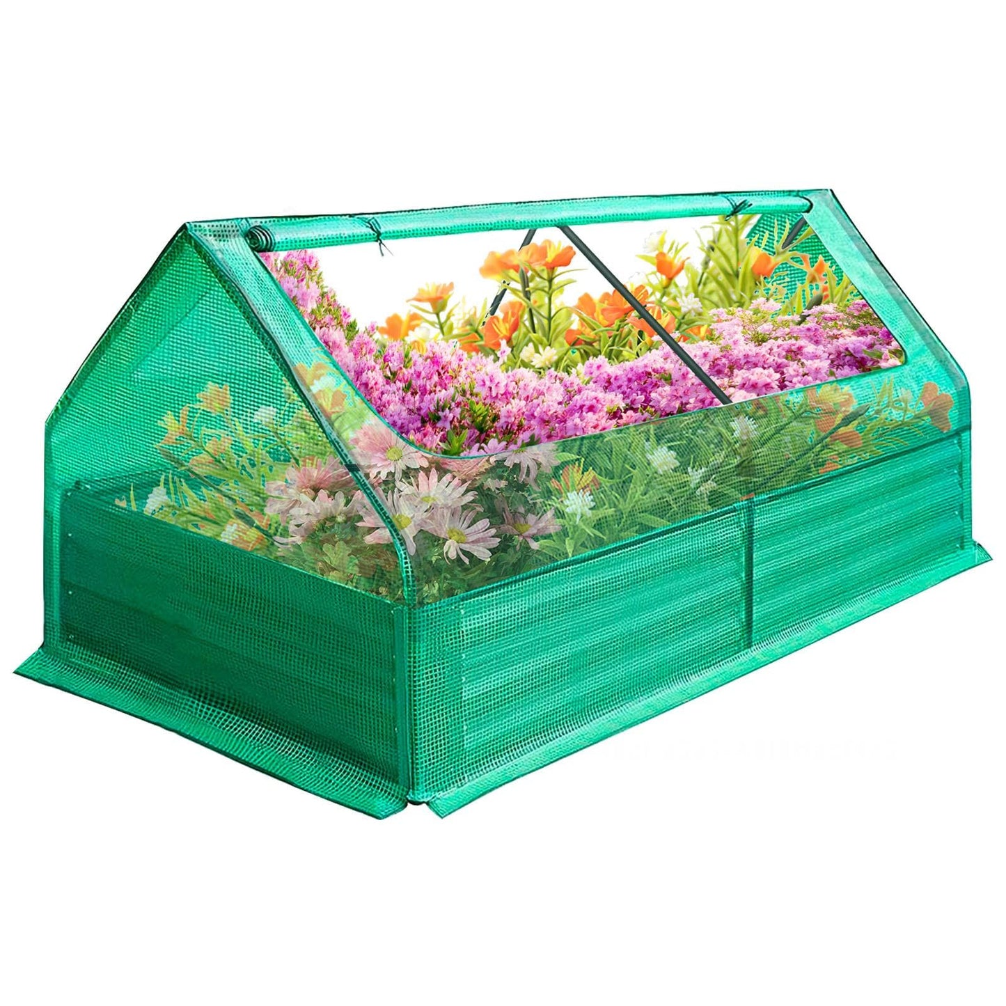 Galvanized Greenhouse, 6x3x1ft Planter Bottomless Box,Reinforced Frame Raised Garden Bed with Ventilation Windows, Greenhouses for Outdoor Plants Vegetable Gardening (Green)