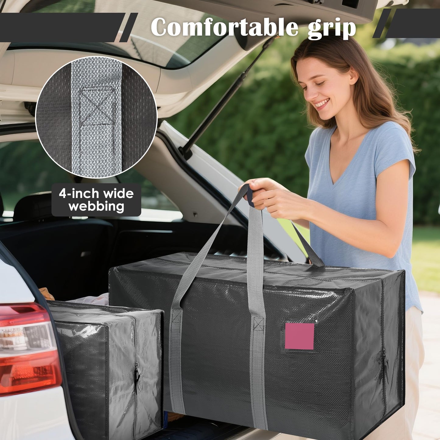 RMOHRO 6 Pack Moving Bags with Full-Open Side Zipper, Extra Large 93L Heavy Duty Waterproof Foldable Storage Totes for College Dorm, Moving & Home Organization Gray