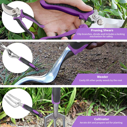 COVACURE Gardening Hand Tool Gift Kit Gardening Gifts for Women & Men 11 Piece Heavy Duty Garden Tool Sets Garden Tools Bag for Women & Men Easy Storage