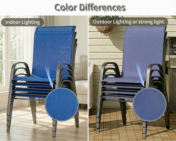 MAMIZO Patio Dining Chairs, Stackable All Weather Teslin Chair, Heavy Duty Outdoor Breathable Chairs Set, w/Armrests, Upgraded Chair FeetW/Strenthened Iron Spacers, 330 LBS (4, Navy Blue)