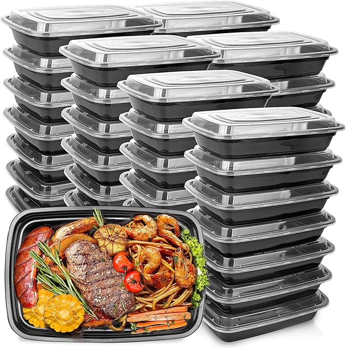 50-Pack Food Prep Containers, 1000ML/ 34 OZ Microwavable Food Storage Containers