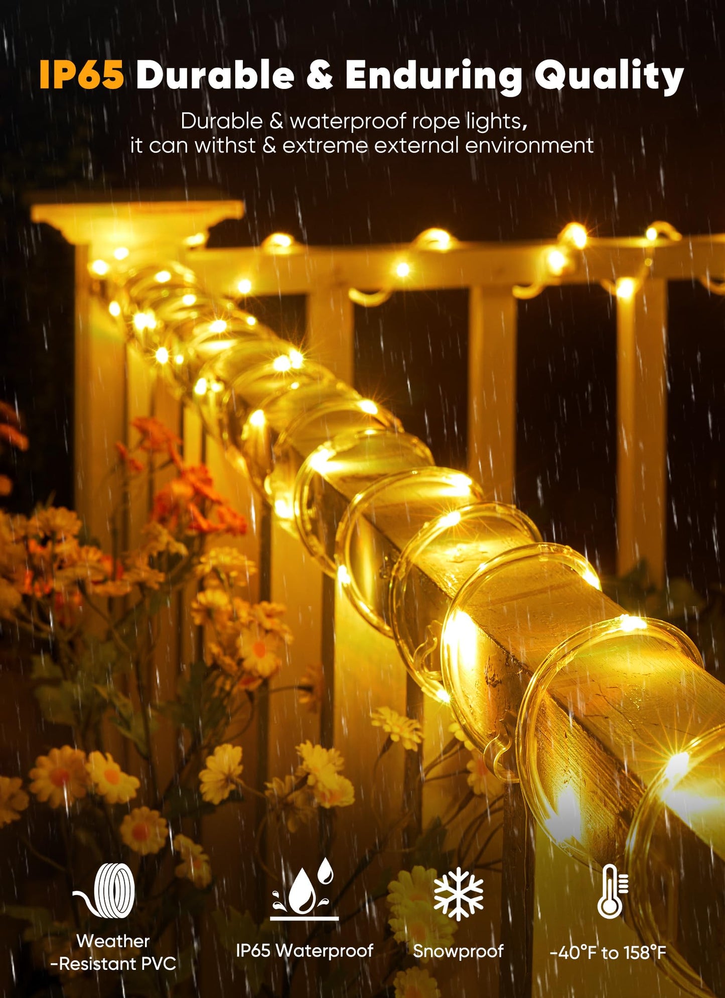 Brightown Solar Rope Lights, 39FT 100LED Outdoor Solar String Lights, IP65 Waterproof Solar Powered Fairy Lights with 8 Lighting Modes for Party Garden Patio Pool Backyard Tree Decoration, Warm White