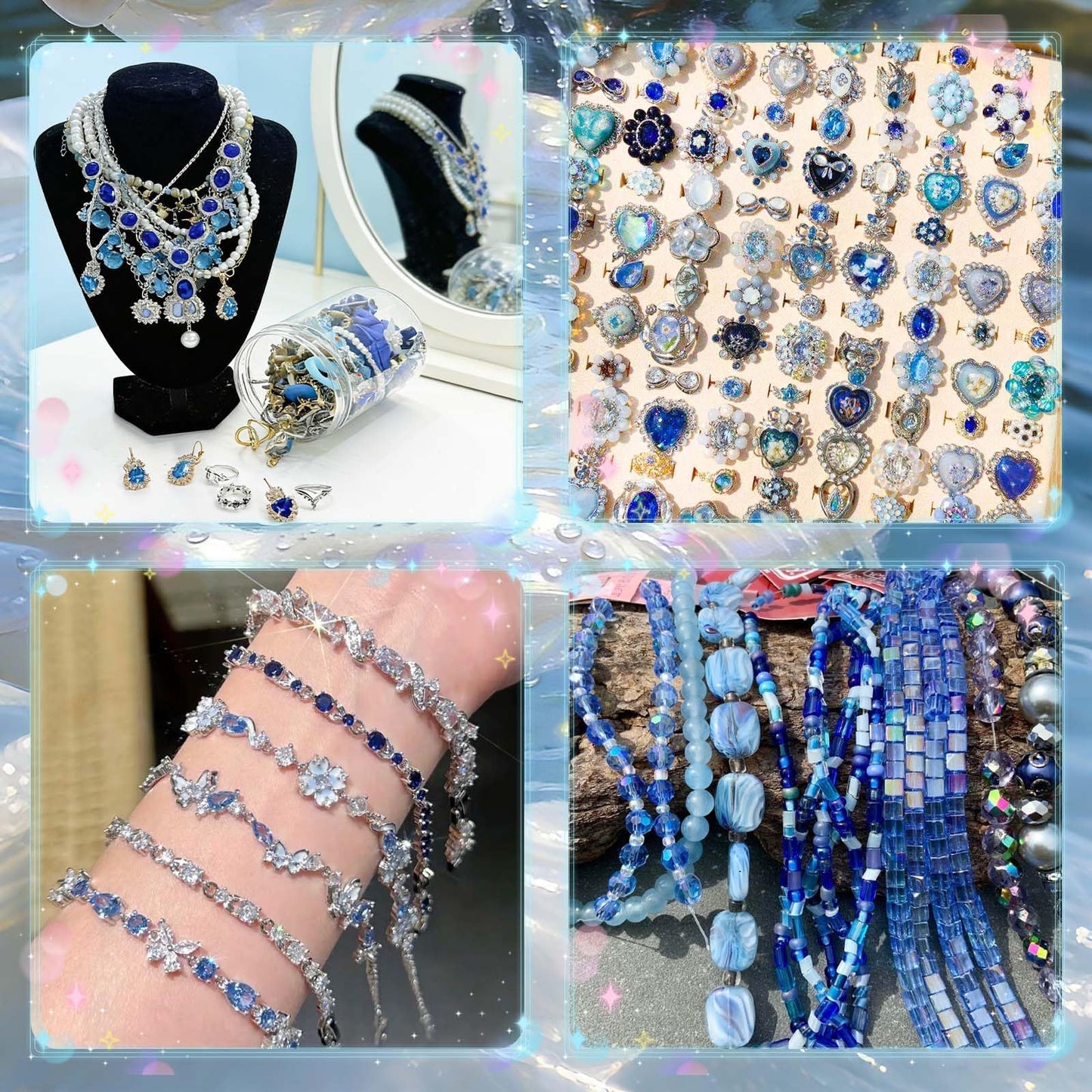 SMUOBT Blue Crystal Mystery Jewelry Jar - 30 Piece Surprise Jewelry Box for Women, Includes Necklace, Earrings, Rings, Bracelet, Choker & More - Gift Ready Unique Birthday Gifts for Her