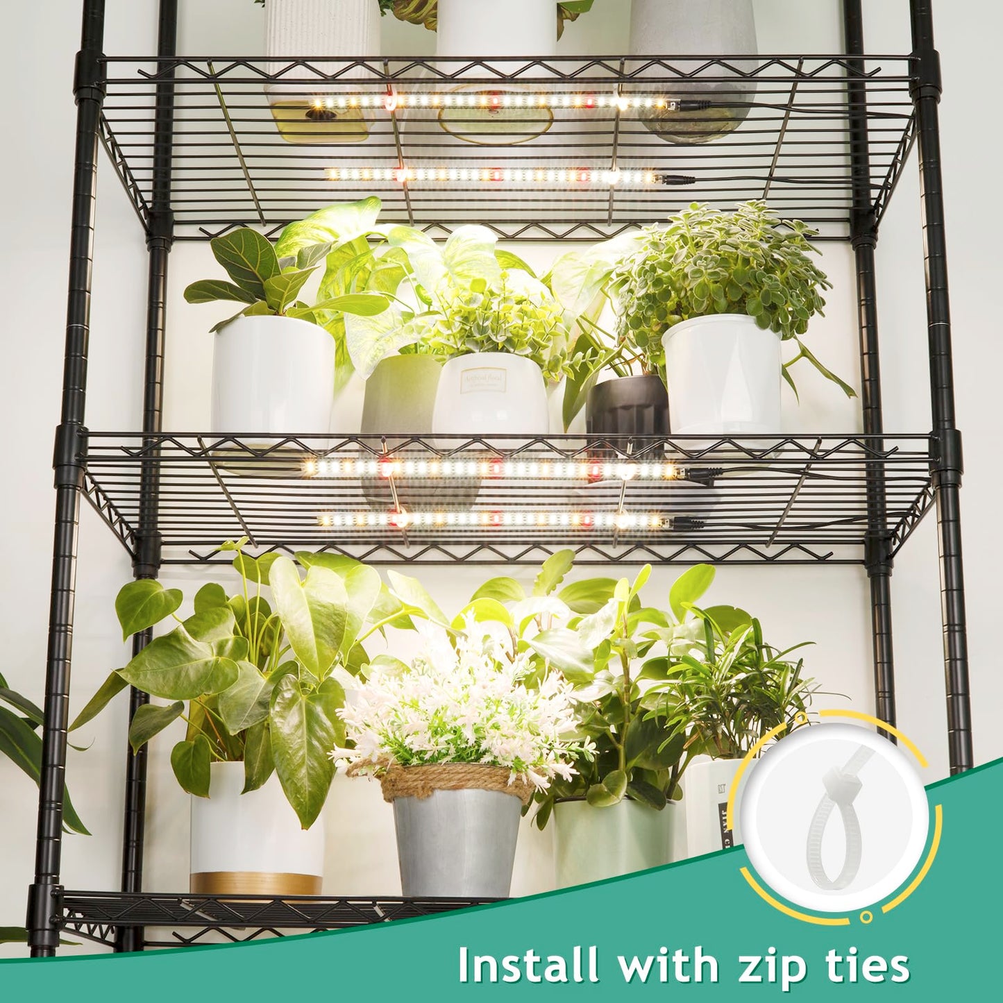 LBW Full Spectrum Grow Light Strip - Indoor Plant Grow Lights with 10 Brightness Levels & Timer (4/8/12 Hours), 480 LED Grow Lights, 2 Pack