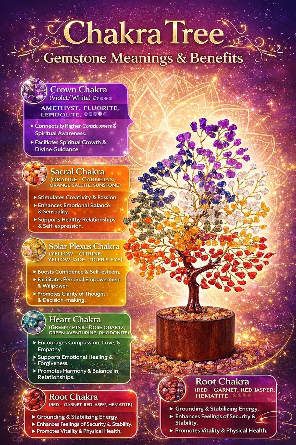 Crystal Tree of Life 7 Chakra Healing Crystal Trees for Home Decor, Office Desk Decor, Living Room Decor, Handmade Bonsai Trees for Positive Energy, Money, Good Luck Birthday Gifts for Women, Mom