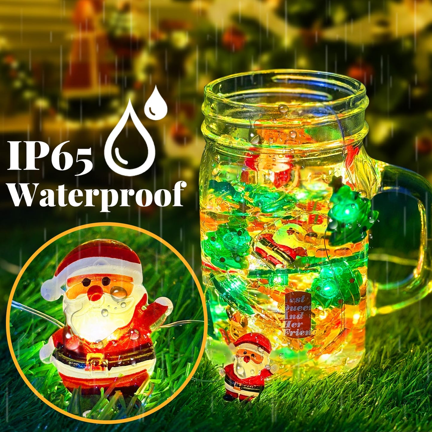 Yooumoga Christmas String Lights - 16FT 50 LED Santa Claus/Deer/Tree Fairy Lights, Battery/USB Powered with Remote & 8 Lighting Modes for Indoor Outdoor Xmas Tree Party Decor (1 Pack-USB)