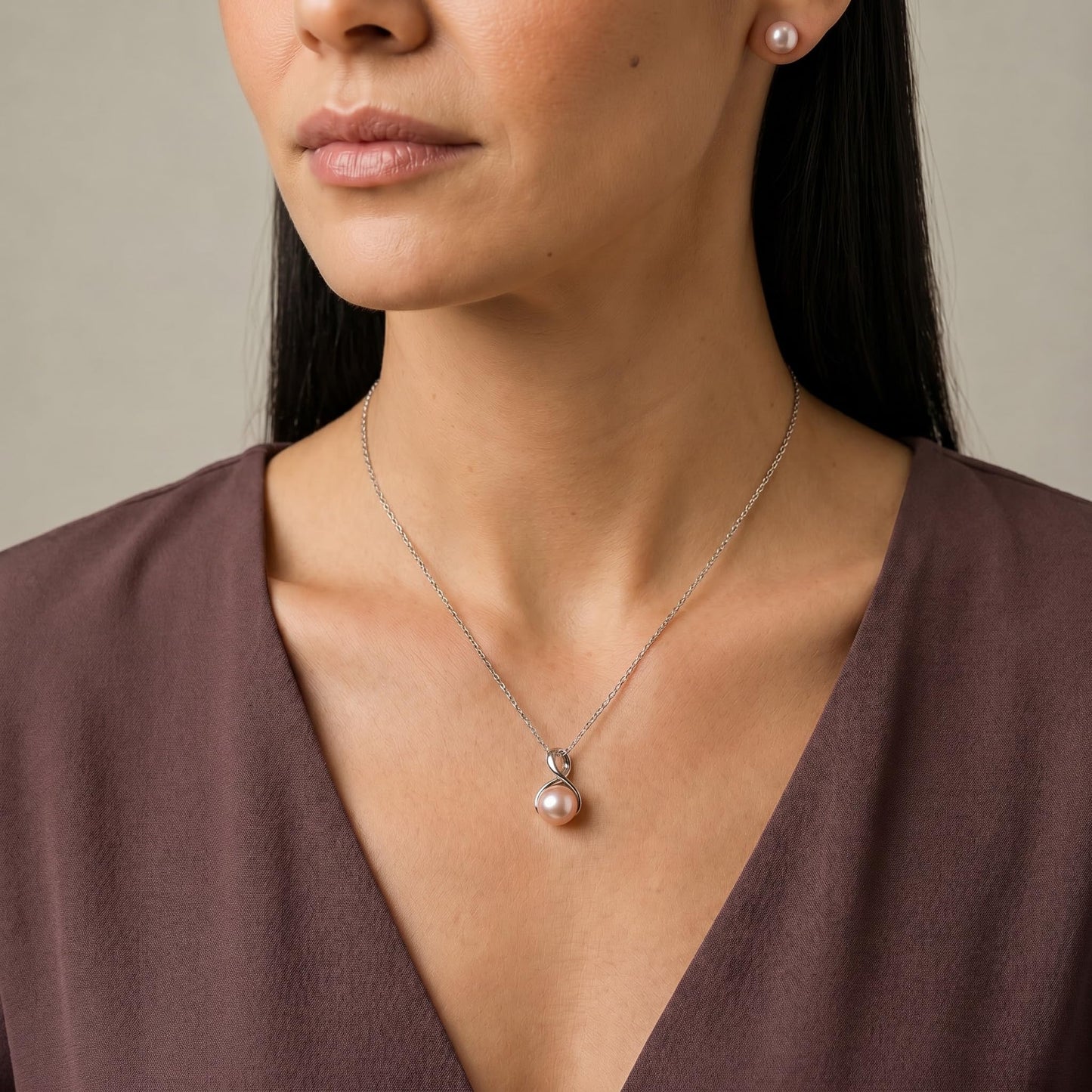 The Pearl Source Real Pearl Pendant Necklace for Women, 14K Gold Plated Sterling Silver, Genuine AAAA Cultured Freshwater Pearl, 9-9.5mm Pink Pearl Infinity Pendant Necklace, Adjustable Chain