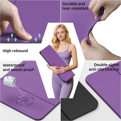 Foldable Yoga Mat (12mm) Exercise Mats for Home Workout,Comfortable and Durable,Thick-Portable Folding Mat,Non Slip,Pilates Mat Thick,Outdoor Use,Meditation,Travel,Camping（71"x24" x0.47"） (Purple+ Black)