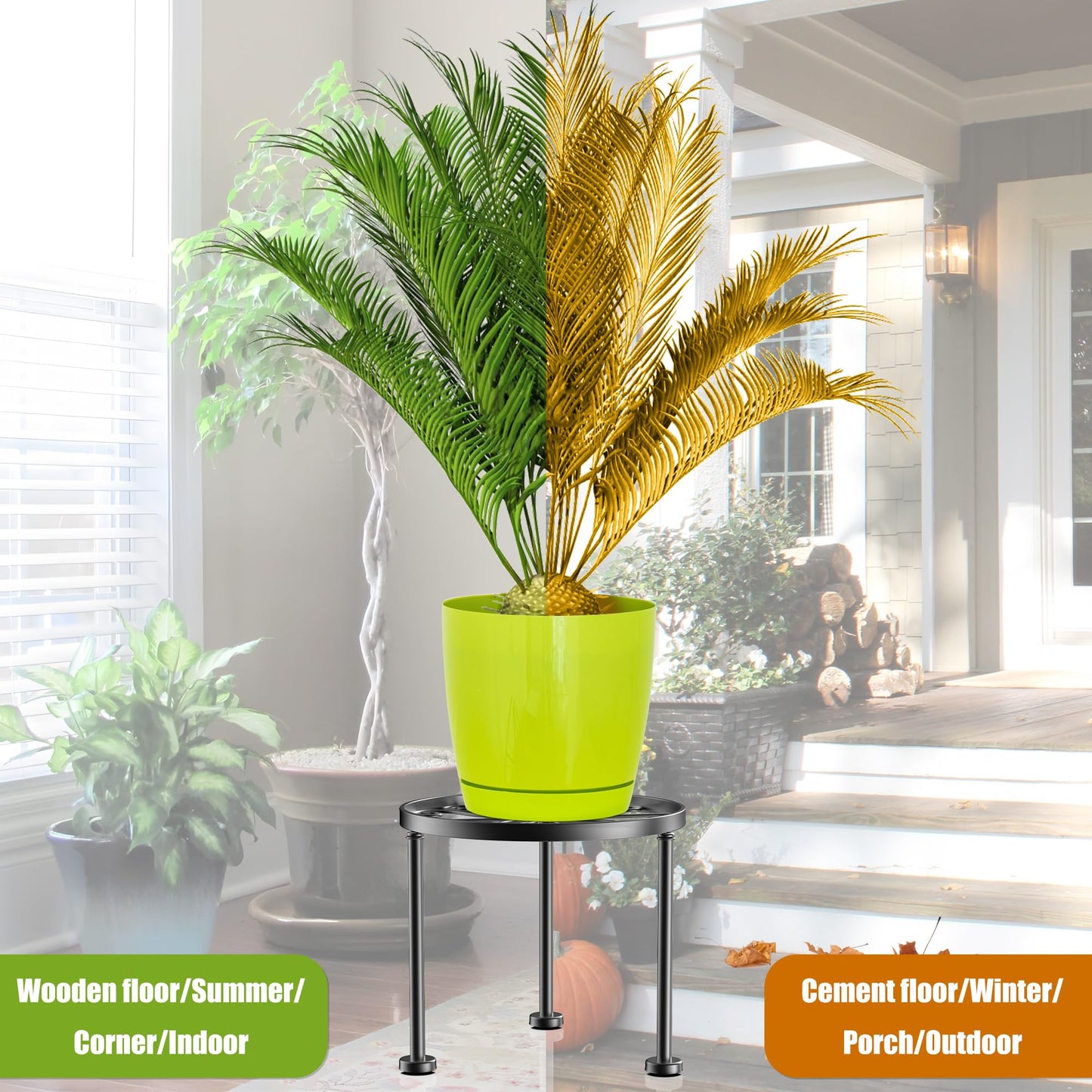 Garden Gifts Plant Lovers Gifts Black Metal Plant Stand with Anti-Slip Base Rustproof Heavy Duty Decorative Round Flower Pot Display Shelf for Indoor/Outdoor