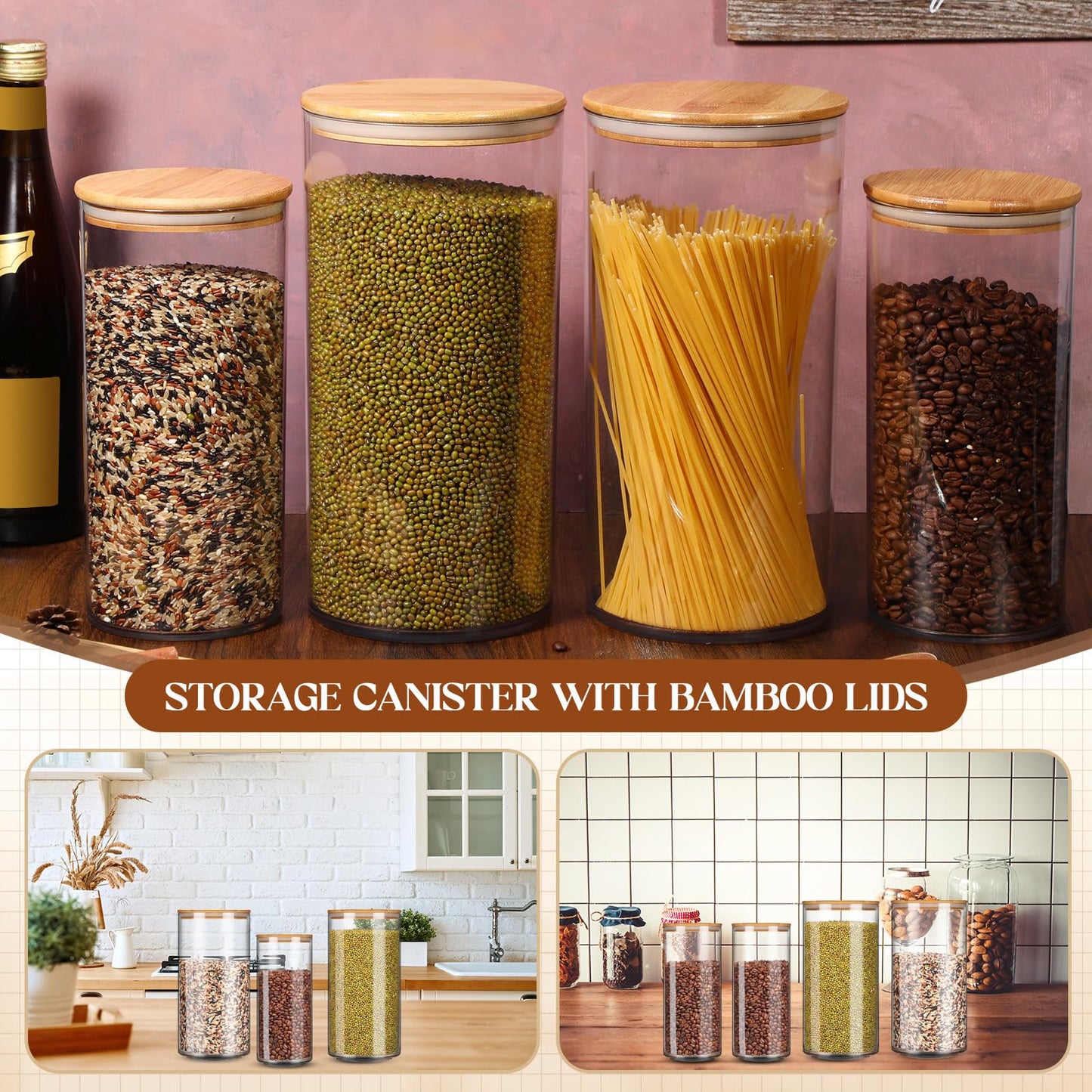 Vesici 4 Pcs Large Acrylic Storage Canister 180 oz and 93 oz Jars with Bamboo Lids Clear Acrylic Canister Unbreakable Airtight Storage Jars for Kitchen, Coffee Rice Pantry Organization