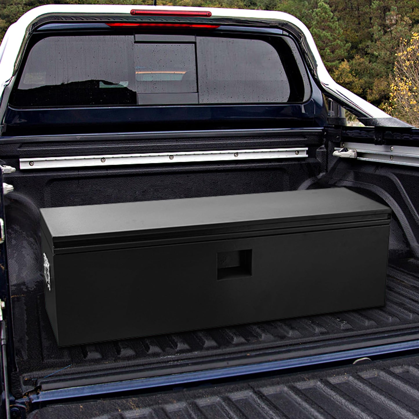 ExploreHorizon Industrial Steel Truck Tool Box w/Gas-Shock Lid, Pry-Resistant Security & Weatherproofing Toolbox Organizer Chest Fits Pickup, Truck Bed, RV, Trailer