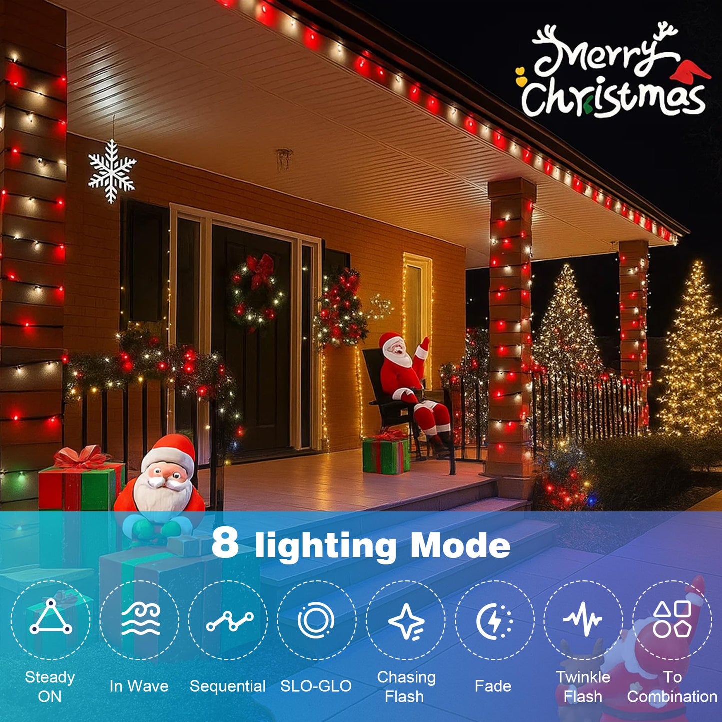 Domolli Christmas Lights 500LED 164FT, Waterproof Christmas Tree Lights with 8 Modes, Remote Control 3 Timers & Memory Function Xmas Decorations for House and Holiday (White and Red)