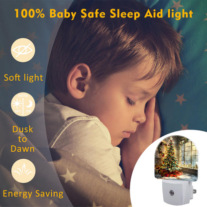 sndheke Christma Room Full of Gifts Night Light, Christmas Tree with Red and Gold Ornaments Dusk to Dawn Plug in, 0.5w Energy Saving Sleep Friendly NightLight for Kids Boys Girls Home Decor