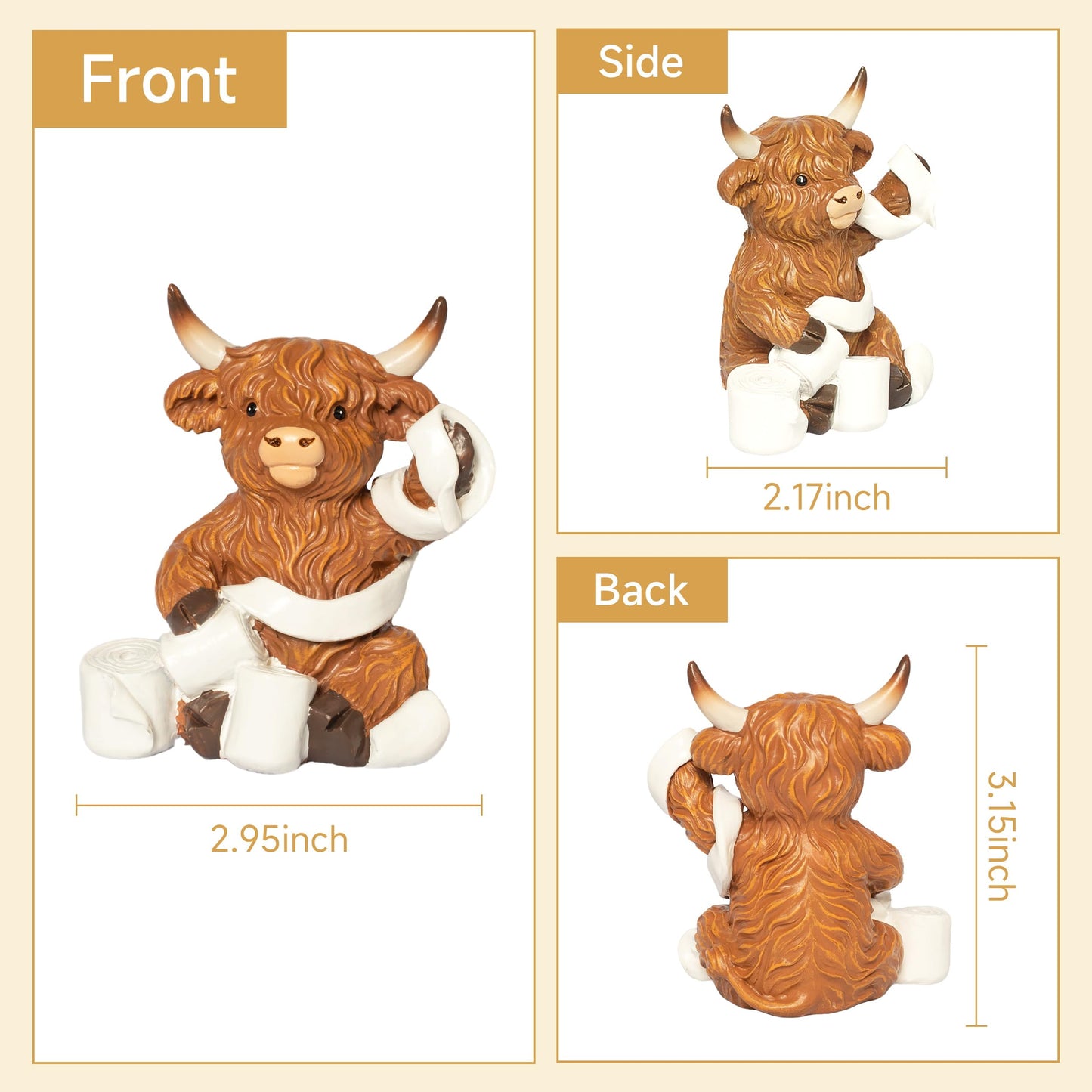YeehaWhoo Highland Cow Bathroom Decor, Highland Cow Gifts for Women, Cow Figurine with Bathtub/Toilet/Tissue, Xmas Rustic Resin Ornaments Statue for Farmhouse Kitchen Home Table Christmas Decoration