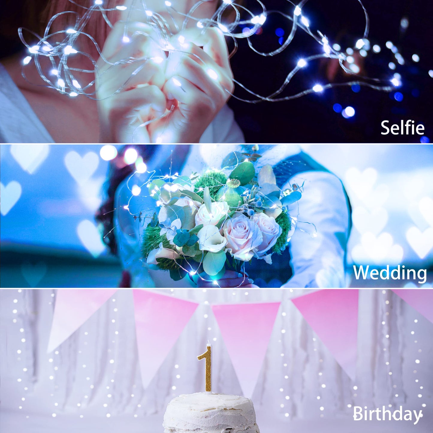SunKite 16 Packs 20 LED Fairy String Lights Battery Operated Waterproof 6.6 Feet Silver Copper Wire Firefly Starry Moon Lights for DIY Costume Wedding Party Bedroom Table Decor (Cool White)