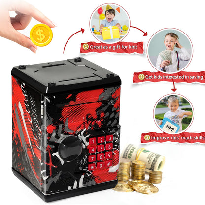 ATM Piggy Bank for Boys Girls, Vcertcpl Mini ATM Coin Bank Money Saving Box with Password, Kids Safe Money Jar for Adults with Auto Grab Bill Slot, Great Gift Toy Bank for Kids