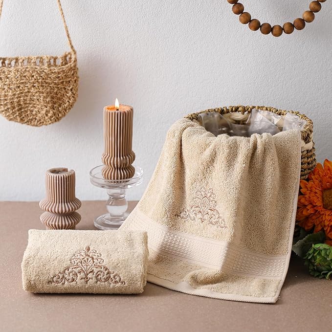 2 Pcs Damascus Hand Towels Brown Farmhouse Bathroom Decor 14x29 Inch