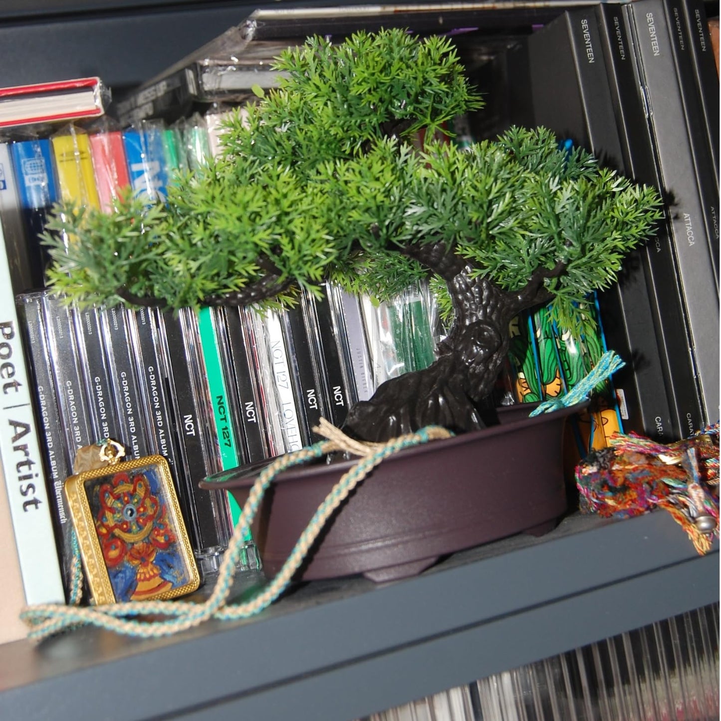 Artificial Bonsai Tree, Realistic Fake Cypress Plant in Pot with Decorative Rocks, 8-inch ndoor Decor, Home Office Desk, Bathroom Shelf, Bedroom, and Farmhouse Living Room