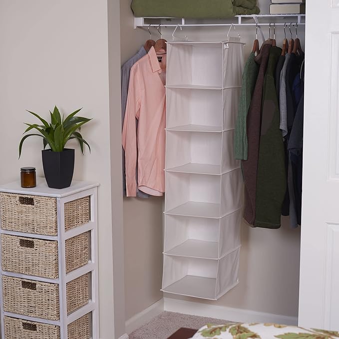 Household Essentials 311312 Hanging Closet Organizer | 6-Shelves | Natural