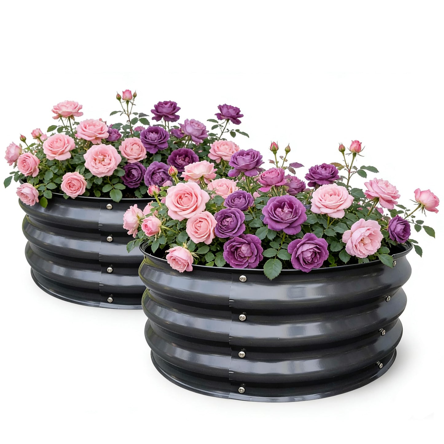 GrowHaus 2x2x1FT Galvanized Raised Garden Bed, Planter Boxes Outdoor Round Metal Garden Beds for Planting Vegetables Flowers Herbs 2 Pack Dark Gray