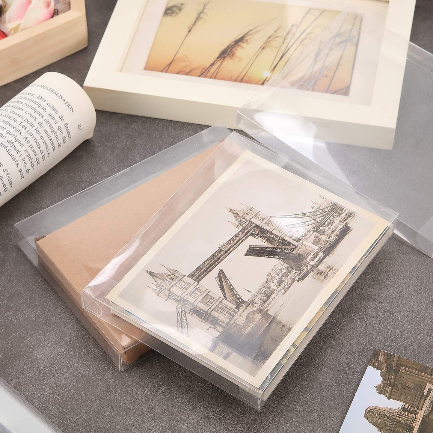 Blulu 100 Packs Clear Plastic Crystal Boxes Transparent Greeting Card Photo Storage Cases Soft Fold Design Protects Letters Photos